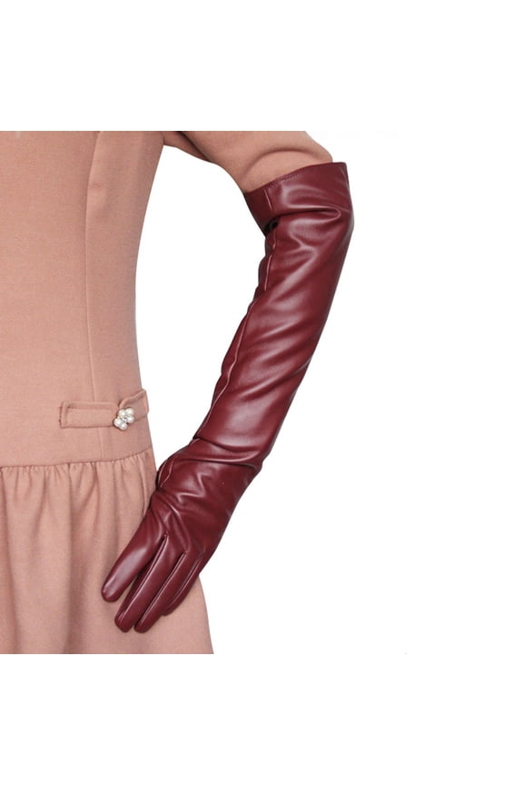 1 Pair of Gloves, Rd2S Gloves Mittens, Long Leather Gloves for Women 50Cm Over Imitation Leather Pu Flat Fashion Arm Cover