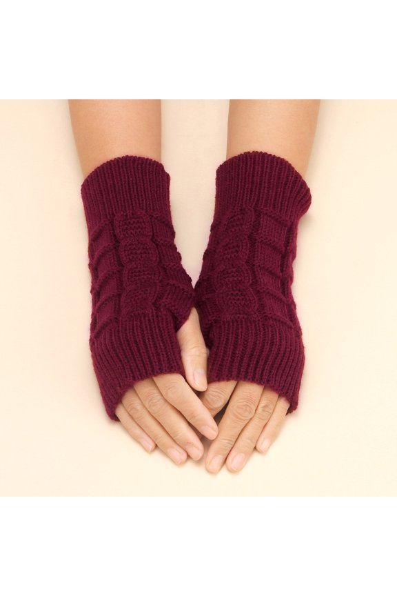 1 Pair of Gloves, Red Gloves Mittens, Women Casual Autumn And Winter Simple Solid Color Pattern Knitted Short Half Finger Gloves