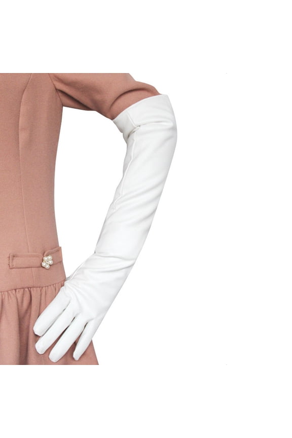 1 Pair of Gloves, White Gloves Mittens, Long Leather Gloves for Women 50Cm Over Imitation Leather Pu Flat Fashion Arm Cover