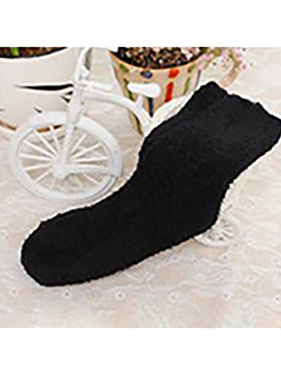 1 Pair of Socks, Black Socks, Women Fuzzy Fluffy Cozy Slipper Socks Warm Soft Winter Plush Home Sleeping Socks