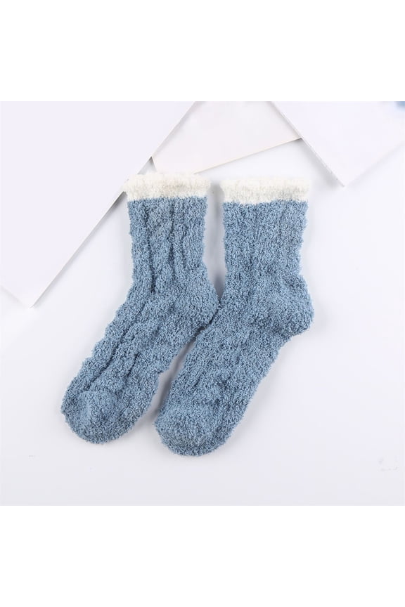 1 Pair of Socks, Blue Socks, Warm & Cozy for Women Stocking Stuufers Fuzzy Plush Sleeping Slipper Socks Soft Warm Fabric