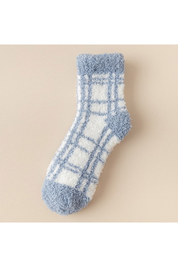 1 Pair of Socks, E Socks, Women Plaid Plush Winter Sleeping Socks House Socks Bed Socks Hut Socks