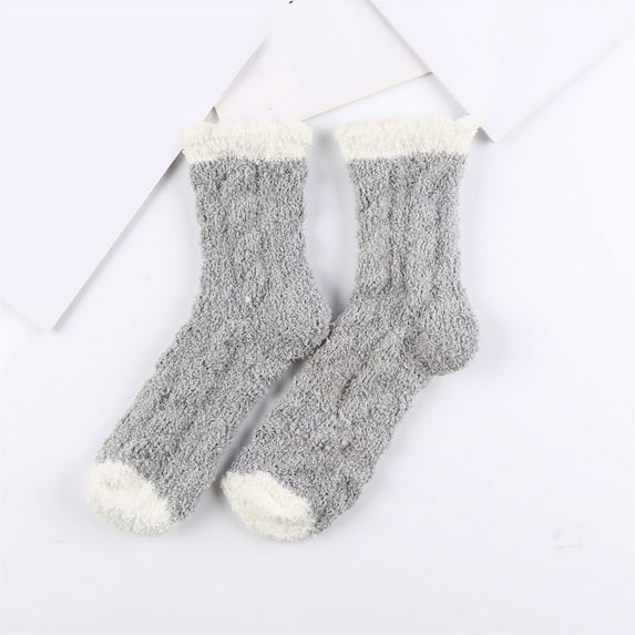FNGZ 1 Pair of Socks, Grey Socks, Warm & Cozy for Women Stocking Stuufers Fuzzy Plush Sleeping Slipper Socks Soft Warm Fabric