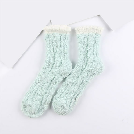 FNGZ 1 Pair of Socks, Light Green Socks, Warm & Cozy for Women Stocking Stuufers Fuzzy Plush Sleeping Slipper Socks Soft Warm Fabric