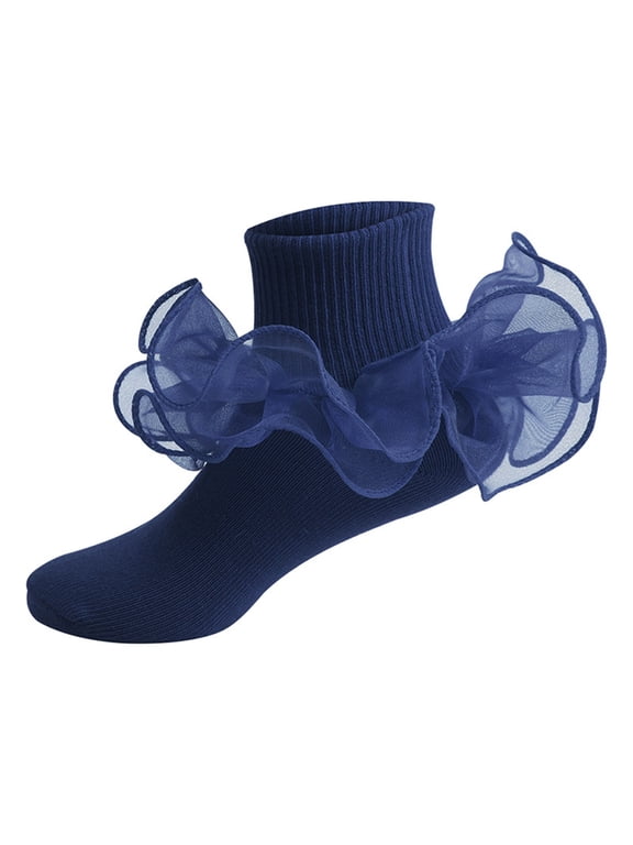 1 Pair of Socks, Navy Socks, Children'S Socks With Lace Ruffles Girls Ankle Socks Kids Dance Sock for Cute Baby Frilly Socken for Girls Sock