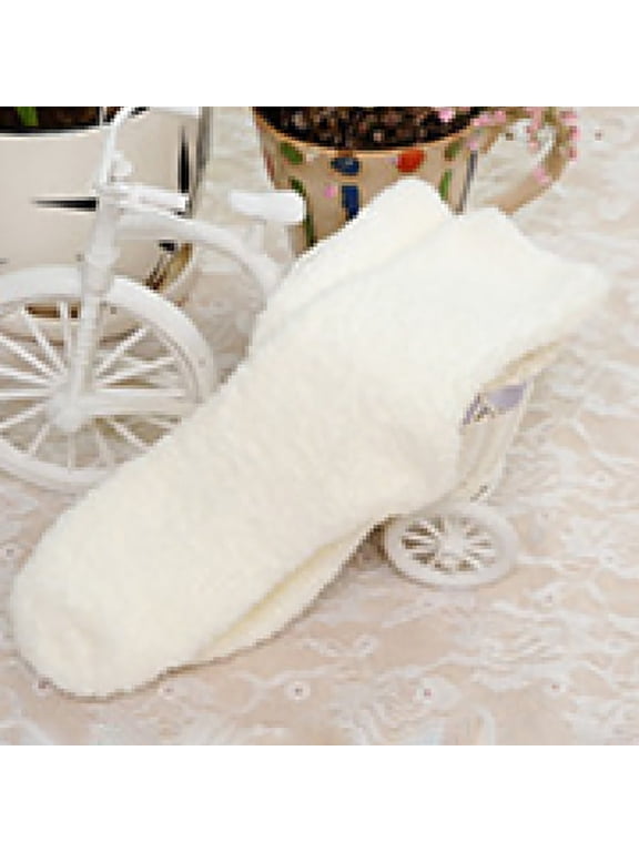 1 Pair of Socks, White Socks, Women Fuzzy Fluffy Cozy Slipper Socks Warm Soft Winter Plush Home Sleeping Socks