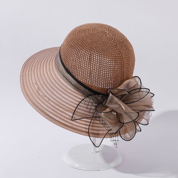 FNGZ 1 Pc Hat, Khaki Bucket Hats, Women Hat Bridal Wedding Church Tea Party Wide Brim Summer Sun Cap