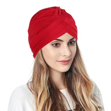 Women's Solid Turban Hat – Casual Stretch Hijab Cap, Muslim Headwrap – Adjustable, Cotton Blend