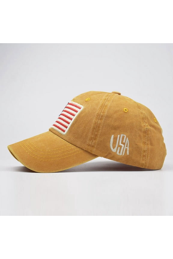 1 Pc Hat, Yellow Baseball Caps, Adult Classic American Flag Washed Old Letter American Sunshade Baseball Cap