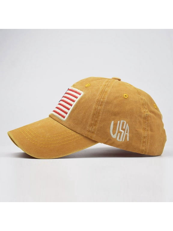 1 Pc Hat, Yellow Baseball Caps, Adult Classic American Flag Washed Old Letter American Sunshade Baseball Cap