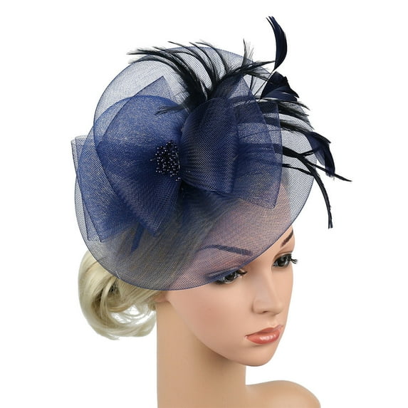 FNGZ 1 Pc Headband, Navy Heardband, Fascinator Women's Organza Church Kentucky Derby British Bridal Tea Party