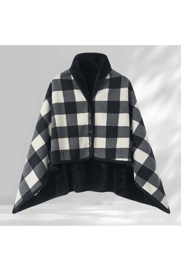 1 Pc Shawl, Black Wraps, Women's Winter Coral Fleece Double Layer Multifunctional Outdoor Cold Proof And Warm Plaid Blanket Home Shawl