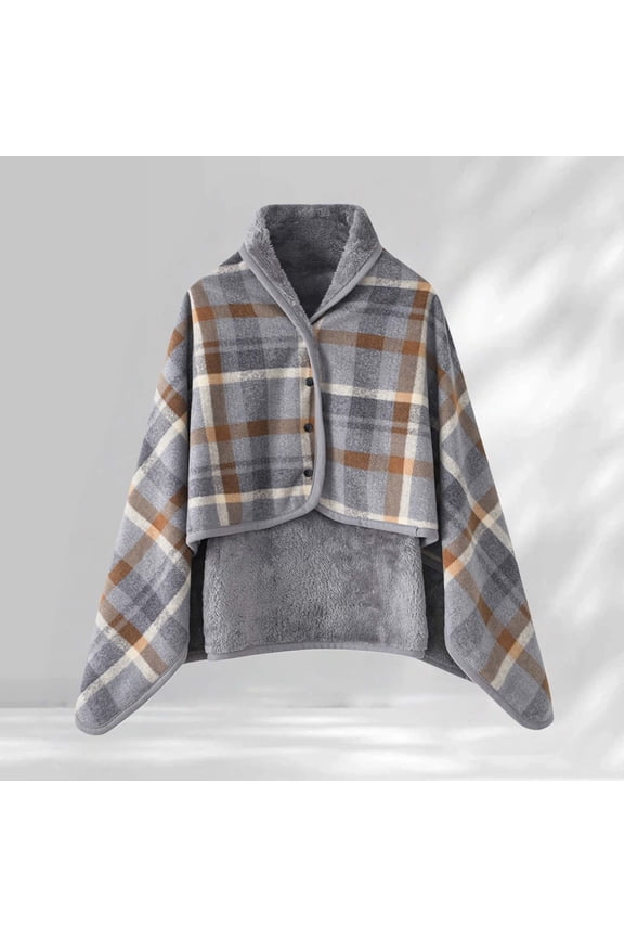 1 Pc Shawl, Grey Wraps, Women's Winter Coral Fleece Double Layer Multifunctional Outdoor Cold Proof And Warm Plaid Blanket Home Shawl