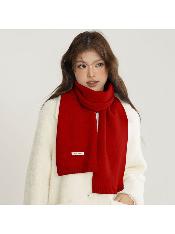 1 Piece Scarf, Red Scarf, Fall Winter Solid Color Wool Scarf for Unisex Soft Knitted Warm Scarves Wool All Couple Scarf