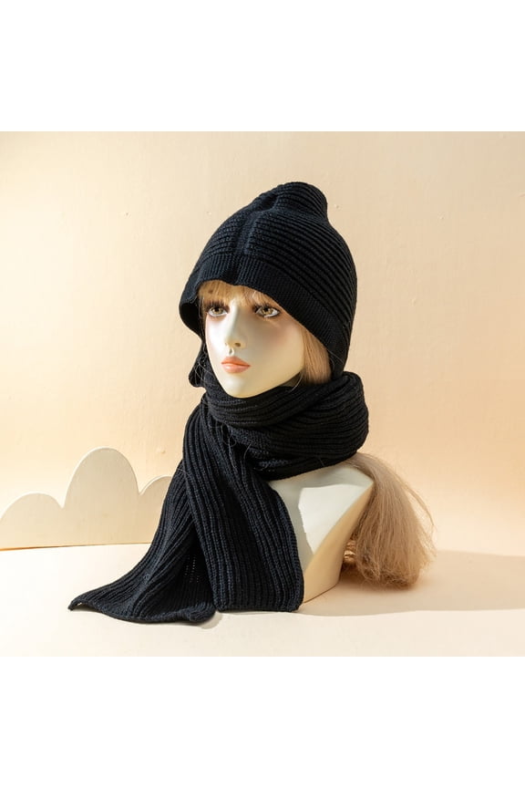 1. Scarf And Hat in One, Black Scarf, Winter Womens Thick Warm Knit Hooded Scarf Pullover Headscarf Hoodie Hat Muslim Women Woolen Hooded Hat Scarf Wrap Shawl Crochet Knit Neckwarmer