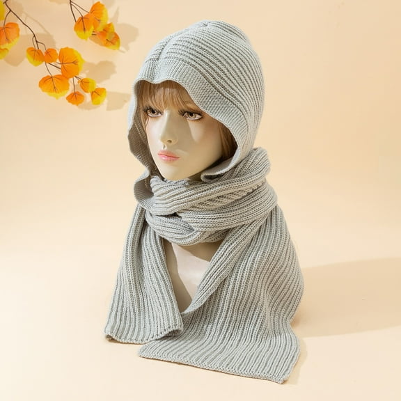 FNGZ 1. Scarf And Hat in One, Grey Scarf, Winter Womens Thick Warm Knit Hooded Scarf Pullover Headscarf Hoodie Hat Muslim Women Woolen Hooded Hat Scarf Wrap Shawl Crochet Knit Neckwarmer