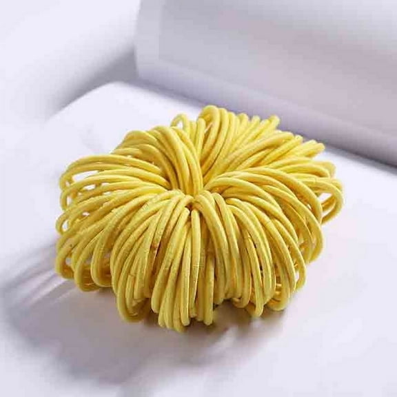 FNGZ 100 Hair Ties, Yellow Heardband, Girls 100 Pieces of 3 Cm Nylon Non-Harm Hair Rubber Band Color Hair Rope Jewelry
