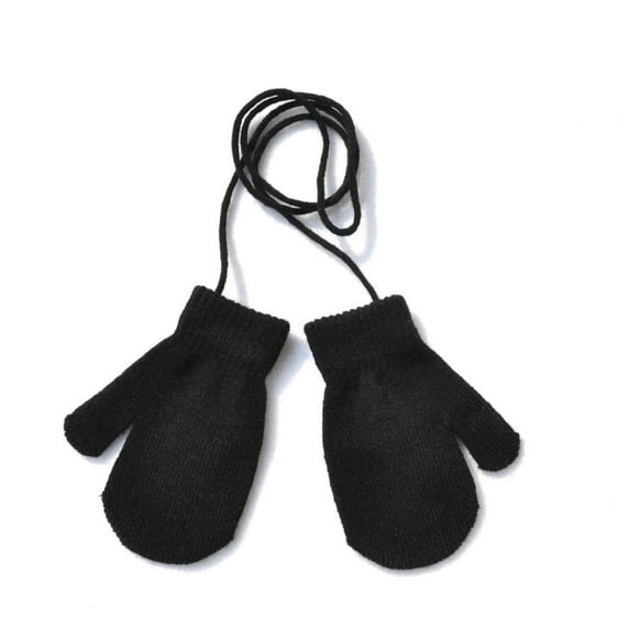 FNGZ 1Pair Gloves, Black Gloves Mittens, Children Winter Warm Solid Knitted Cute With String Gloves
