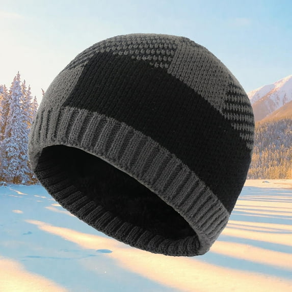 FNGZ 1Pc Hat, Dark Gray Bomber Hats, Winter Fleece Warm Hat Plaid Knitted Hat Beanie Hat for Men & Women Ear Hat Thickened Outdoor Hat