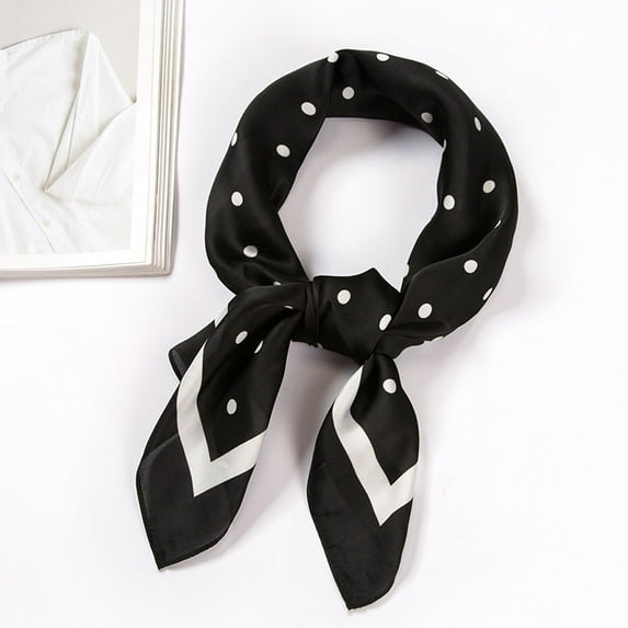 FNGZ 1Pc Scarf, Black Scarf, Women Polka Dot Square Scarf Ribbon Scarves Kerchief Neck Scarf 70X70Cm