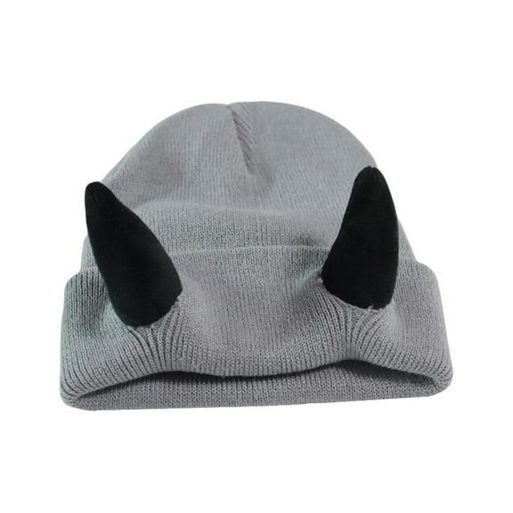 FNGZ 1X Hat, Grey Bomber Hats, Devil Horns Men Hat Knitted Beanie With Horns Women Hip Hop Daemon Horns Cap for Winter Warm Ski Outdoor