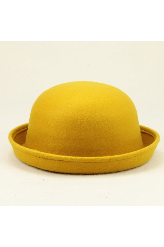 1X Hat, Yellow Bucket Hats, Elegant Adults Solid Hat Roll Up Brim Panama Bowler Hat Bucket Hat Mens Womens Classic Wool Round Bowler Hats Cap
