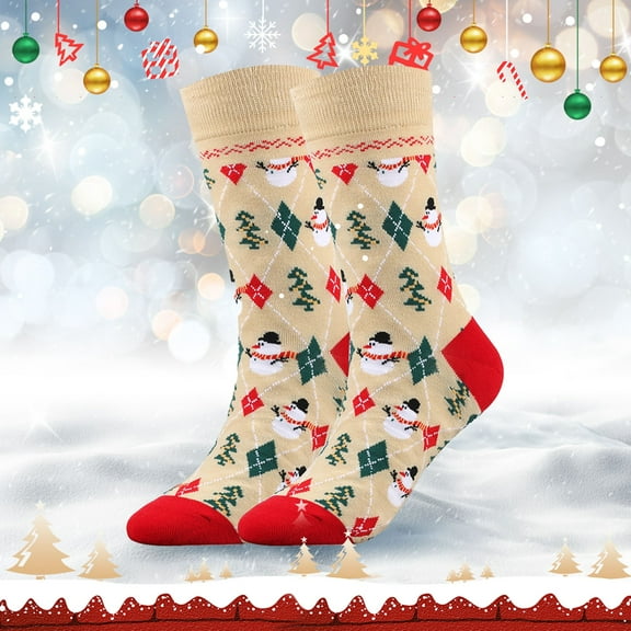 FNGZ 1X (Pairs) of Socks, Beige Stockings, Christmas Socks for Men Women Fun Cute Socks With Santas Reindeer Snowman Candy Pattern Xmas Novelty Socks
