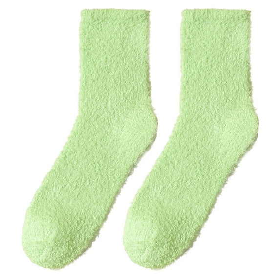 FNGZ 2 Pairs of Socks, Green Socks, Fuzzy Socks for Women Soft Fluffy Winter Cozy Slipper Socks Cute Plush Warm Home Sleep Socks for Christmas Valentine's Day Gifts 2 Pairs