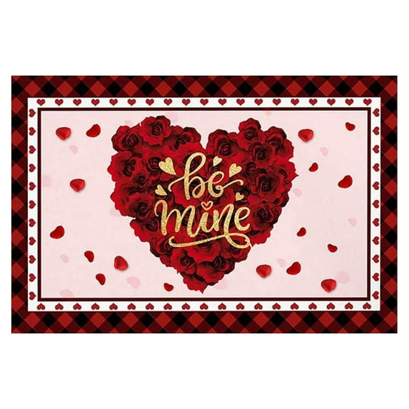 FNGZ 40 X 60CM Valentine's Day Decorations Carpet Indoor Outdoor Door Mat Low Profile Resist Dirt Rug Durable and Washable Absorb Water-Slip Entryway Door Letter and Floral Heart Carpet Rug
