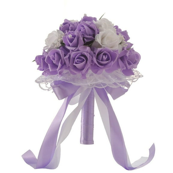 FNGZ Artificial Clearance Artificial Roses Bridal Bridesmaid Silk Crystal Bouquet Flowers Wedding Home Decor Purple