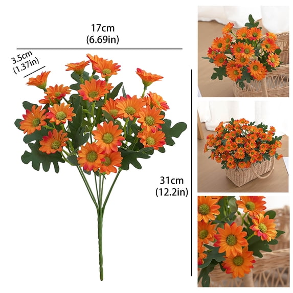 FNGZ Artificial Daisy Clearance Artificial Flower 21 Heads Faux Silk Daisy Sun Flower Bouquet Plants Home Decoration Orange