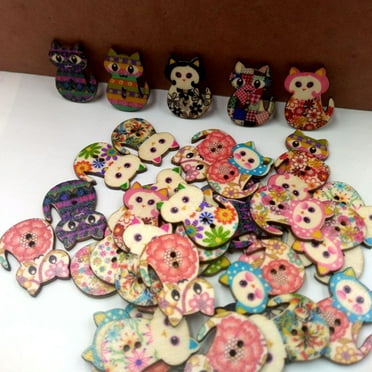 FNGZ Buttons Clearance！Buttons Scrapbooking Holes Mixed Cat 2 50pcs Sewing Crafts Wooden Home DIY