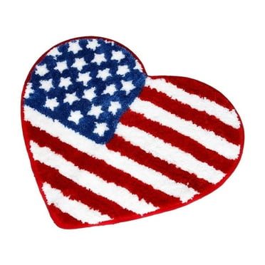 FNGZ Carpet 4th of July American Flag Heart Shaped Bathroom Rugs Non Slip Patriotic Red White and Blue Bath Rug Washable Welcome Mats for Front Door Independence Day Memorial Day Bedroom Carpet Red