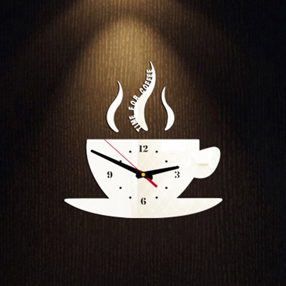 FNGZ Clock Clearance Coffee Shape Removable Diy Acrylic 3D Mirror Wall Sticker Decorative Clock Silver