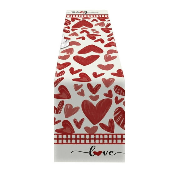 FNGZ Decorative Table Banner Clearance Valentines Day Table Runner 13x72 Inches Heart Love Seasonal Farmhouse Burlap Red Plaid Indoor Kitchen Dining Table Decorations for Home Party Red