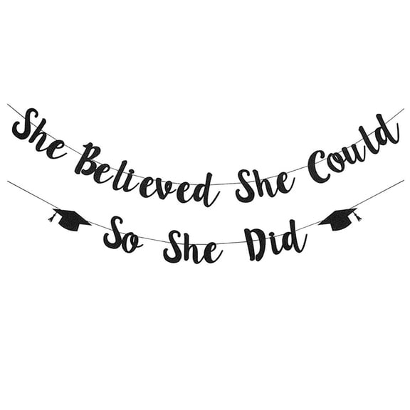 FNGZ Event & Party Clearance Promo 2024 Graduation Banner, Glittery She Believed She Could So She Did Banner Garland Photo Props Banner for Party Home Classroom Decorations