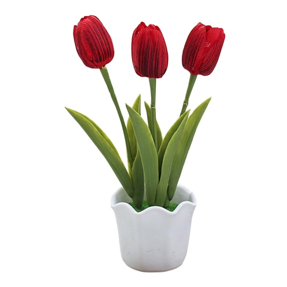 FNGZ Flower Pots Clearance Three-Headed Tulips Simulation Flower Bonsai Creative Ornament Simulation Plant Red