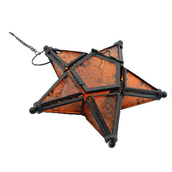 FNGZ Hangs Clearance European Style Colored Embossed Glass Five Pointed Star Candlestick Hanging Wind Lamp Aromatherapy Candle Holder Home Decoration