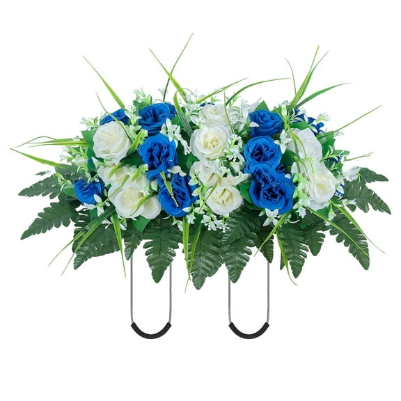 FNGZ Memorial Flowers for Cemetery Headstones Decoration,Cemetery Flower Saddle Outdoor Decorations Non Colors Rose Combination Flower,Artificial Cemetery Flowers