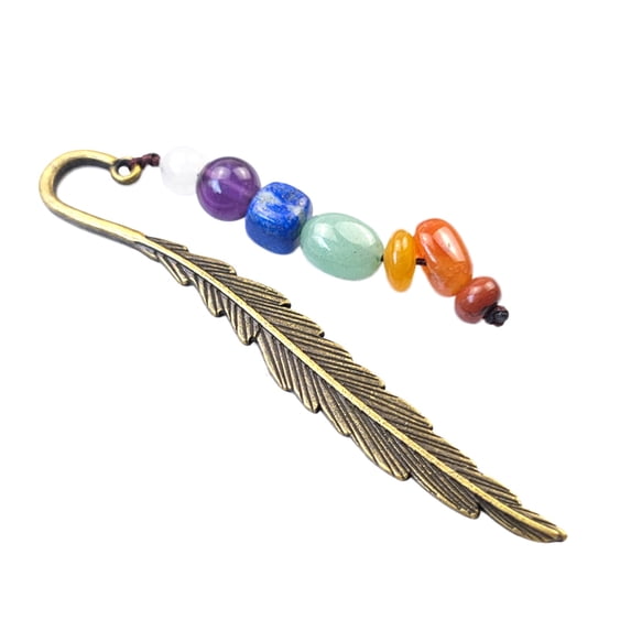 FNGZ Office&Craft&Stationery Clearance Seven Chakra Crystal Healing Stone Crystal Beaded Talkative Bookmark, Lovely Metal Bookmark Gold