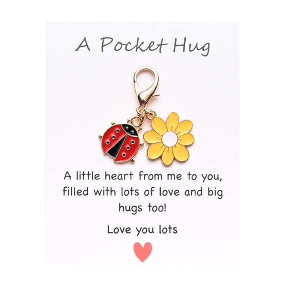 FNGZ Party Greeting Card, Pocket Hug Cute Charms Flower Butterfly & Themed Keychains Heartwarming Blessing Creative Small Pendants