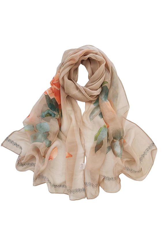 Women's Stole Neckerchief Scarf | Chiffon Scarfscarfs for Women Lightweight Print Floral Pattern Scarf Fashion Scarves Sunscreen Wraps Shawls | Khaki One Size