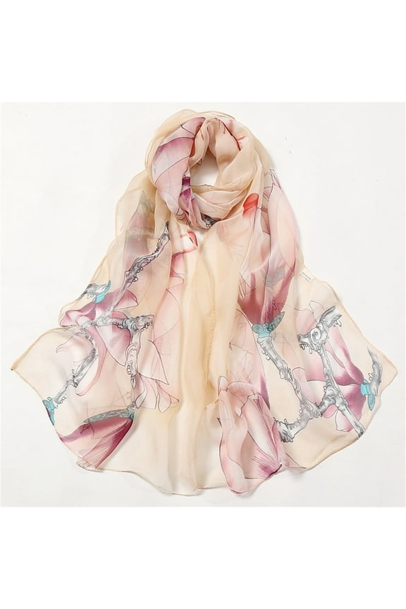 Piece of Silk Scarf, Khaki Silk Scarves, Scarfs for Women Lightweight Print Floral Pattern Scarf Shawl Fashion Scarves Sunscreen Shawls And Wraps for Spring