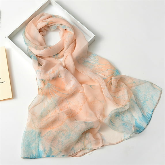 FNGZ Piece of Silk Scarf, Khaki Silk Scarves, Scarfs for Women Lightweight Print Floral Pattern Scarf Shawl Fashion Scarves Sunscreen Shawls And Wraps for Spring