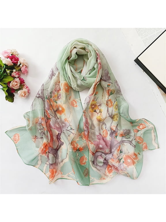 Piece of Silk Scarf, Mint Green Silk Scarves, Scarfs for Women Lightweight Print Floral Pattern Scarf Shawl Fashion Scarves Sunscreen Shawls And Wraps for Spring