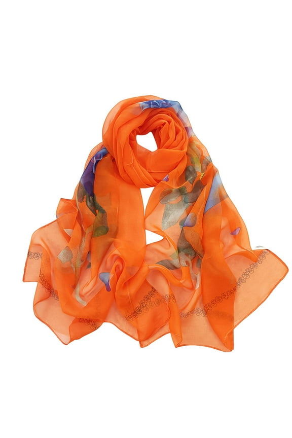 Polyester Scarf, Silk Scarves, FNGZ Women's Lightweight Print Floral Scarf Shawl Fashion Scarf Sun Protection Shawl Spring Wrap