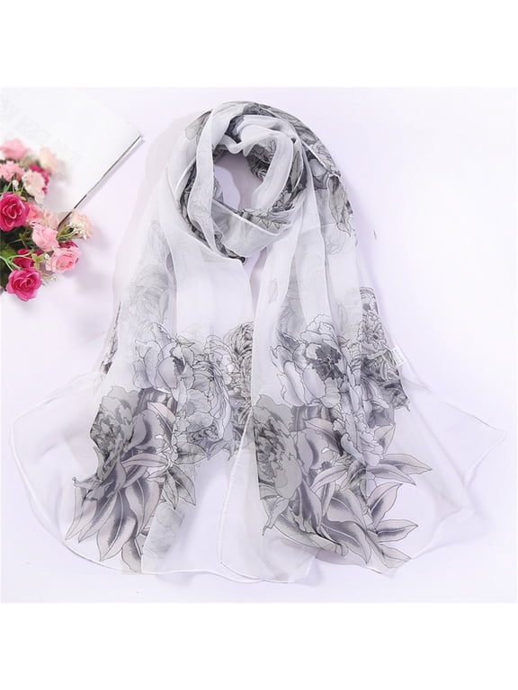 Piece of Silk Scarf, White Silk Scarves, Scarfs for Women Lightweight Print Floral Pattern Scarf Shawl Fashion Scarves Sunscreen Shawls And Wraps for Spring