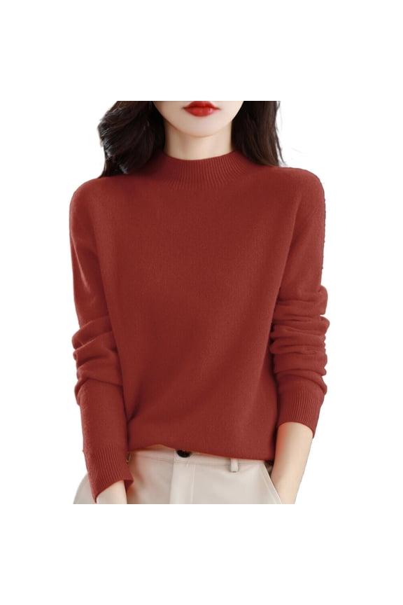 Semi Turtleneck Sweater | Long Sleeve Solidwomen's 100% Merino Wool Seamless Sweater Mock Neck First-Line Ready To Wear Long Sleeve Knitted Pullover Tops | Red 3Xl