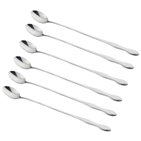 FNGZ Tableware Clearance 6PCS 26 Cm Long Handle Iced Tea Spoon Coffee Spoon Stainless Steel Cocktail Stirring Spoons Silver