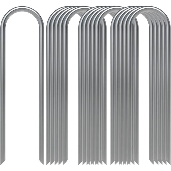 FNGZ Tools Series, 16 Pack Garden Staples 6 Inch Soaker Hose Stakes 11 Gauge Drip Line Irrigation Stakes Water Hose Hooks Galvanized U Pins Sod Nails Securing Clip, 16X Ground Nails